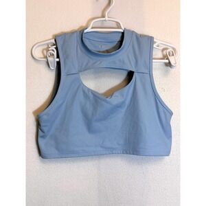 Peloton Womens Ribbed High Neck Cutout Sports Bra Light Blue Large RN# 150116
